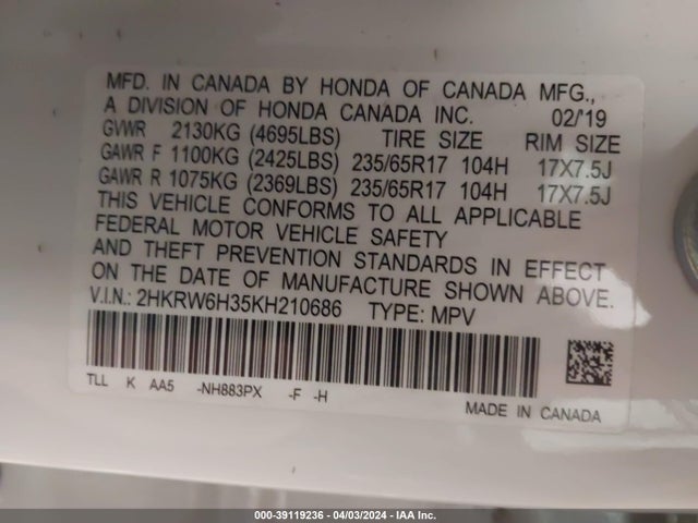 Honda CR-V LX 2019 2HKRW6H35KH210686 Image 9
