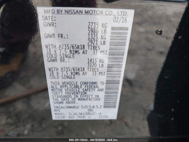 5N1AL0MN8GC505452 Infiniti QX60