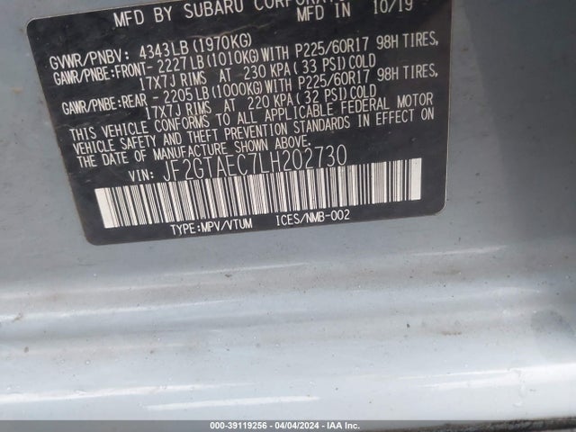 Subaru Crosstrek Premium 2020 JF2GTAEC7LH202730 Image 9