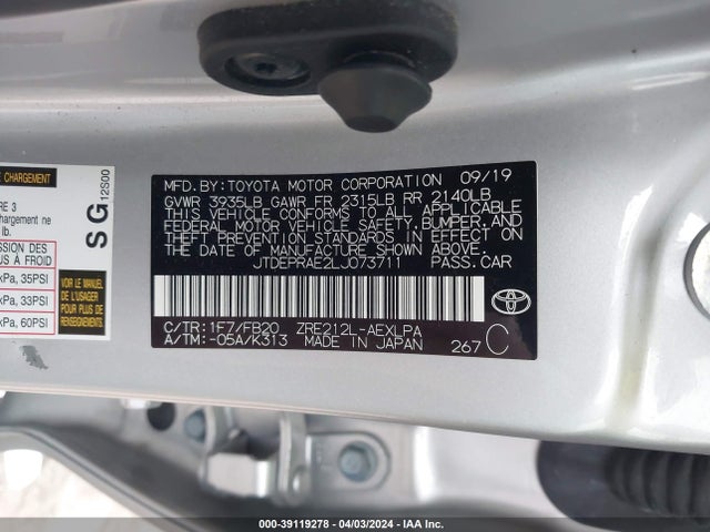 Toyota COROLLA LE 2020 JTDEPRAE2LJ073711 Image 9