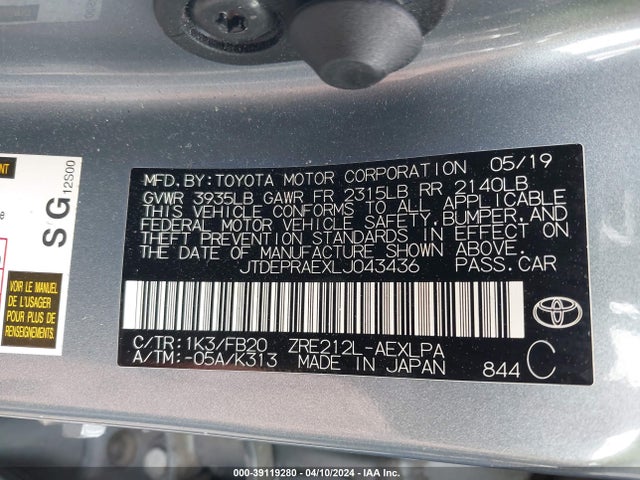 Toyota COROLLA LE 2020 JTDEPRAEXLJ043436 Image 9