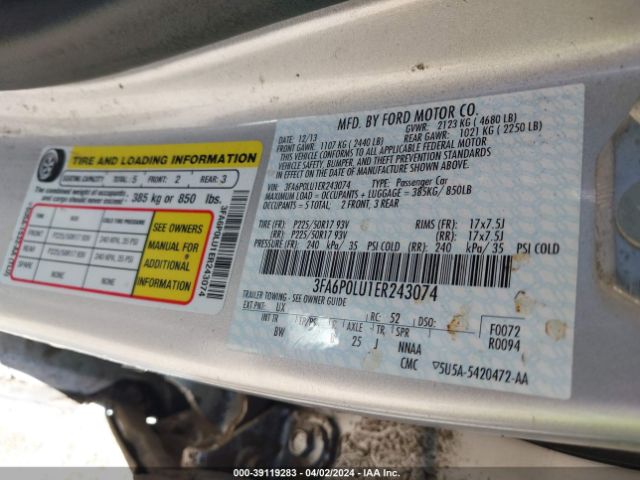 3FA6P0LU1ER243074 Ford Fusion Hybrid Se