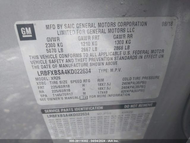 LRBFXBSA4KD022634 Buick Envision Preferred