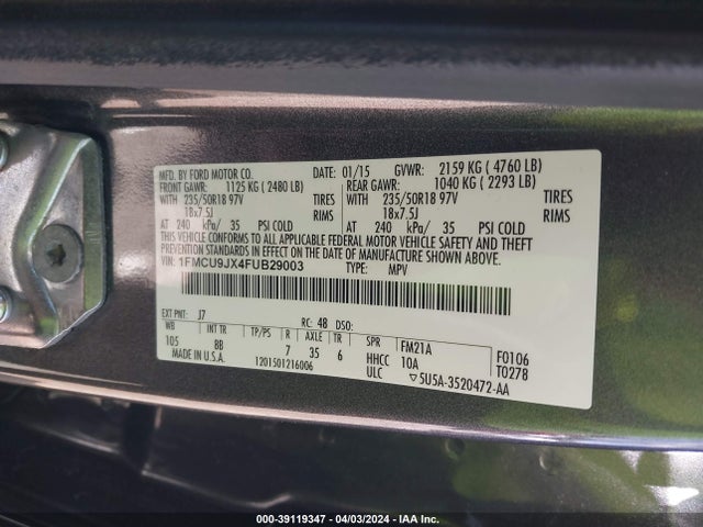 Ford Escape Titanium 2015 1FMCU9JX4FUB29003 Image 9