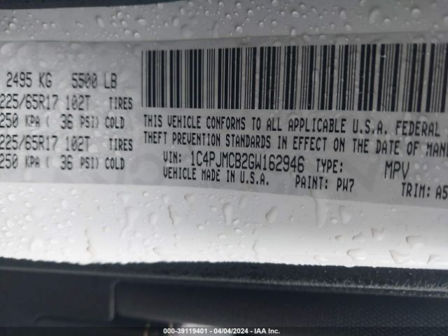 1C4PJMCB2GW162946 Jeep Cherokee Latitude