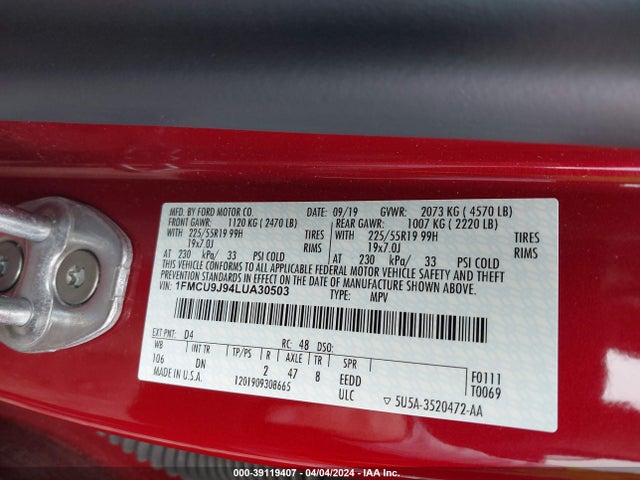 Ford Escape Titanium 2020 1FMCU9J94LUA30503 Image 9