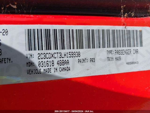 2C3CDXCT3LH159938 Dodge Charger R/t Rwd