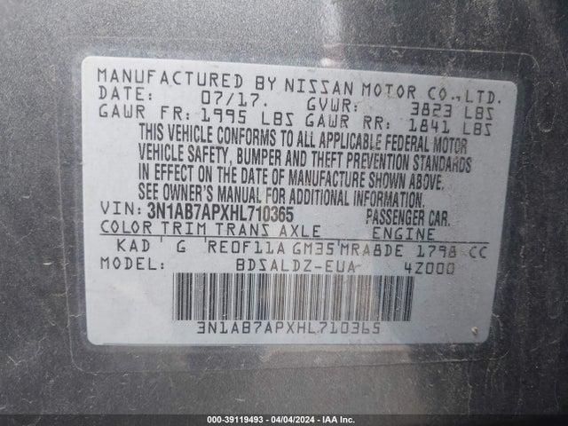 Nissan SENTRA SV 2017 3N1AB7APXHL710365 Image 9