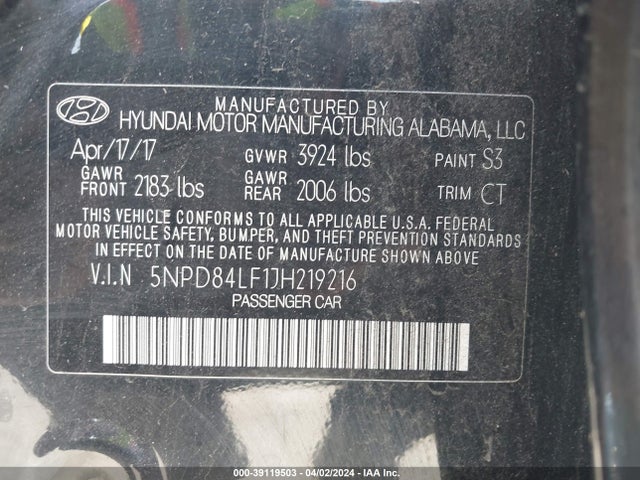 Hyundai ELANTRA SEL 2018 5NPD84LF1JH219216 Image 9