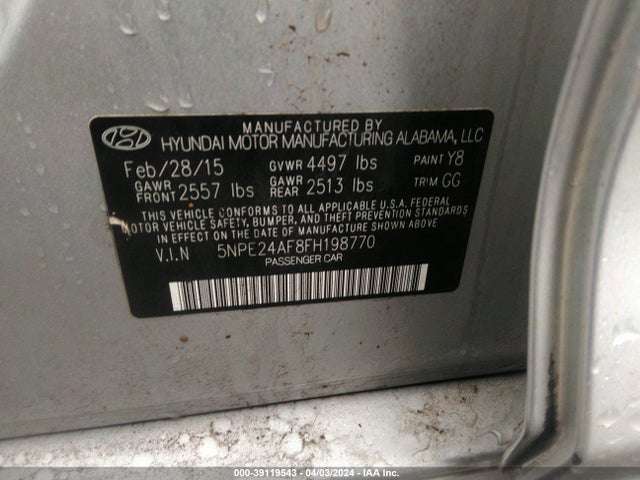 Hyundai SONATA SE 2015 5NPE24AF8FH198770 Image 9