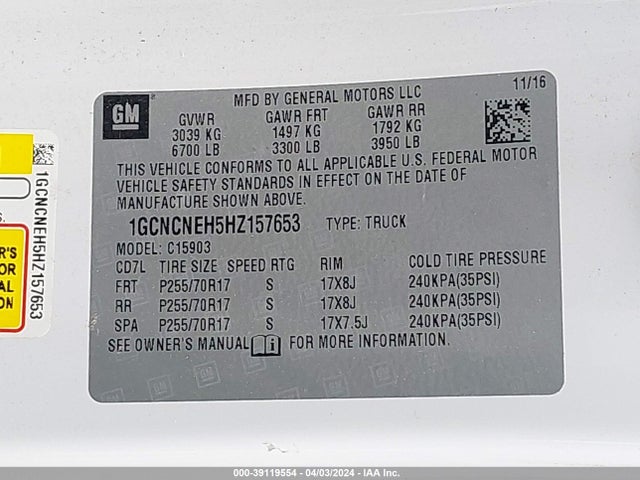 Chevrolet Silverado 1500 Wt 2017 1GCNCNEH5HZ157653 Image 9
