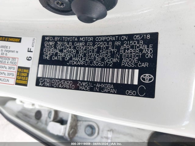 Toyota Prius Four 2018 JTDKARFU1J3062172 Image 9