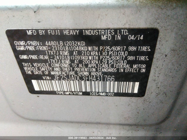 Subaru Forester 2.5i Premium 2015 JF2SJADC3FH431766 Image 9