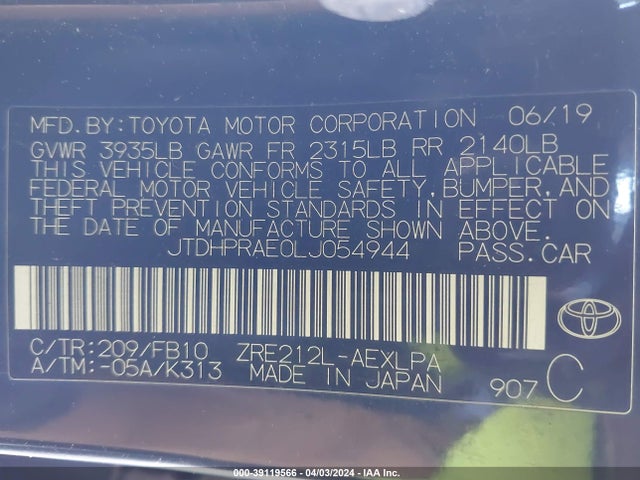 Toyota COROLLA LE 2020 JTDHPRAE0LJ054944 Image 9