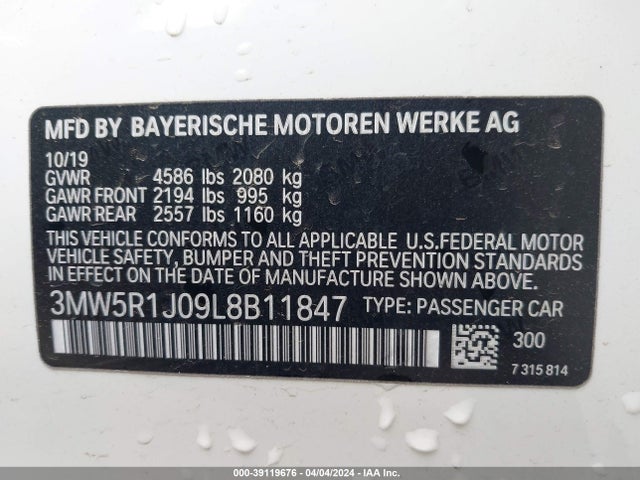 BMW 330I 2020 3MW5R1J09L8B11847 Image 9
