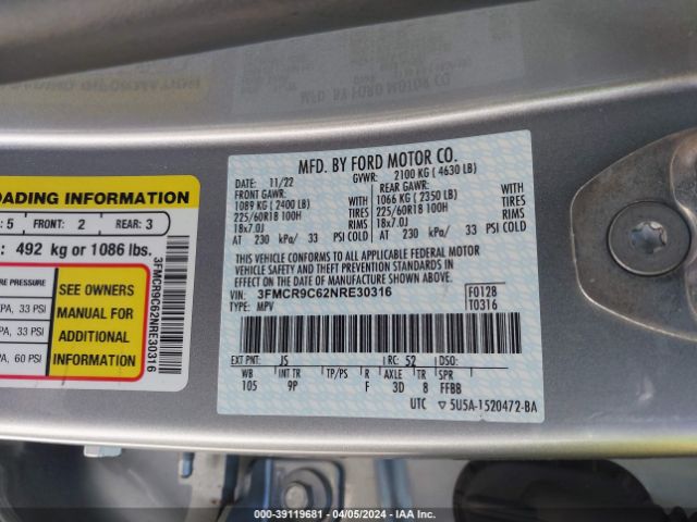 3FMCR9C62NRE30316 Ford Bronco Sport Outer Banks