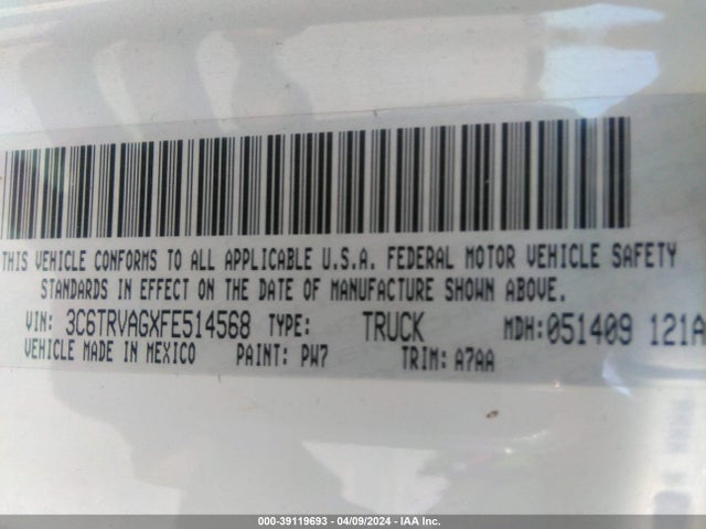 3C6TRVAGXFE514568 RAM Promaster 1500 Low Roof