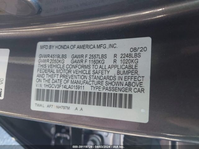 1HGCV3F14LA015911 Honda ACCORD HYBRID