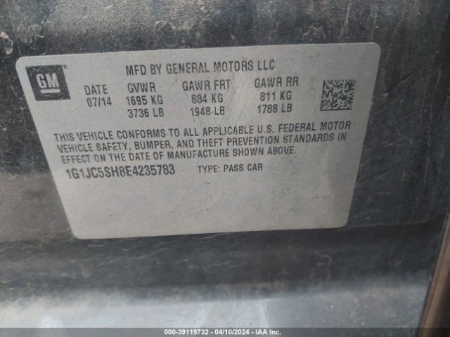 1G1JC5SH8E4235783 Chevrolet Sonic Lt Auto