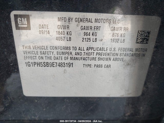 Chevrolet Cruze Eco Auto 2014 1G1PH5SB9E7483191 Image 9