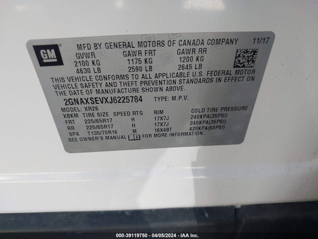 Chevrolet EQUINOX LT 2018 2GNAXSEVXJ6225784 Image 9