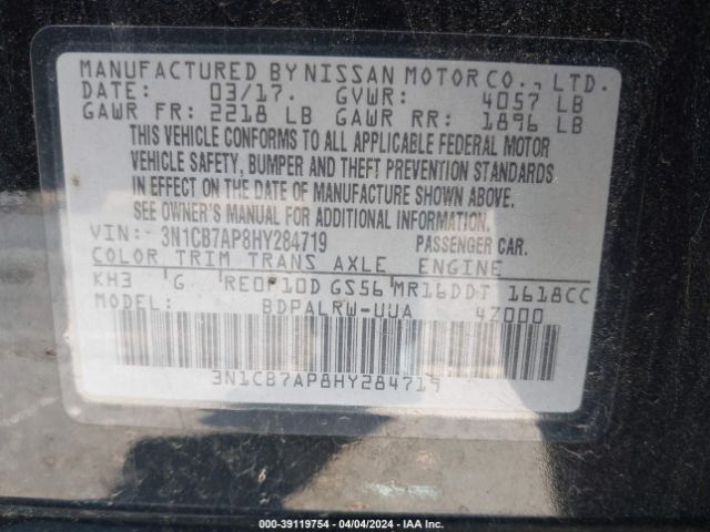 3N1CB7AP8HY284719 Nissan Sentra Sr Turbo
