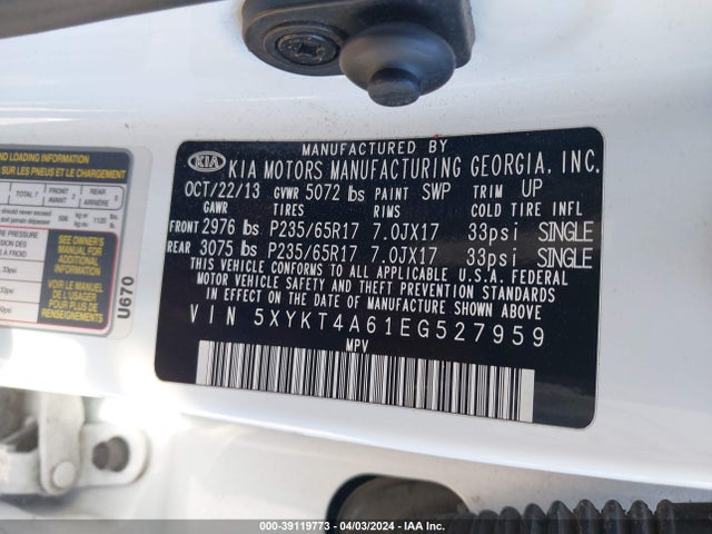 KIA SORENTO LX 2014 5XYKT4A61EG527959 Image 9