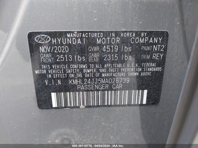 Hyundai Sonata Blue 2021 KMHL24JJ5MA026739 Image 9