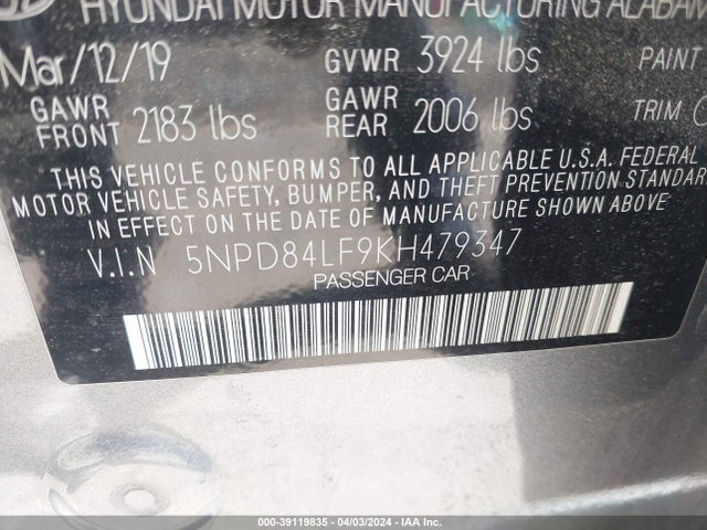 Hyundai ELANTRA SEL 2019 5NPD84LF9KH479347 Image 9