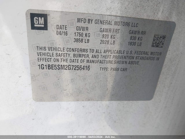 Chevrolet Cruze Lt Auto 2016 1G1BE5SM2G7256416 Image 9