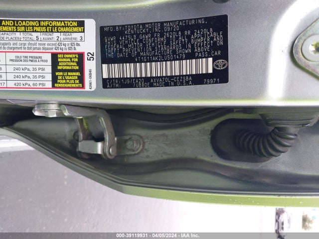 Toyota CAMRY SE 2020 4T1G11AK2LU501479 Image 9