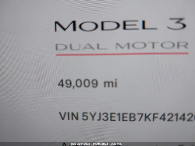 5YJ3E1EB7KF421426 Tesla Model 3 Long Range/performance