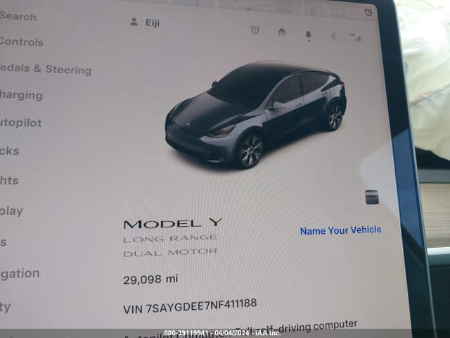 7SAYGDEE7NF411188 Tesla Model Y Long Range Dual Motor All-wheel Drive