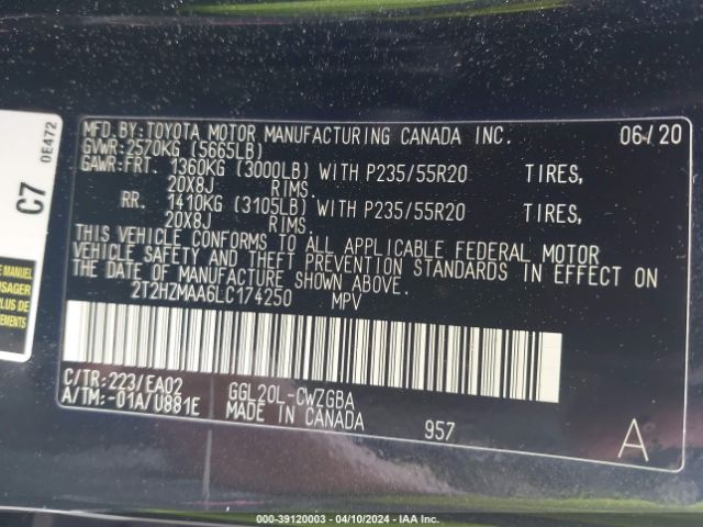 2T2HZMAA6LC174250 Lexus RX 350