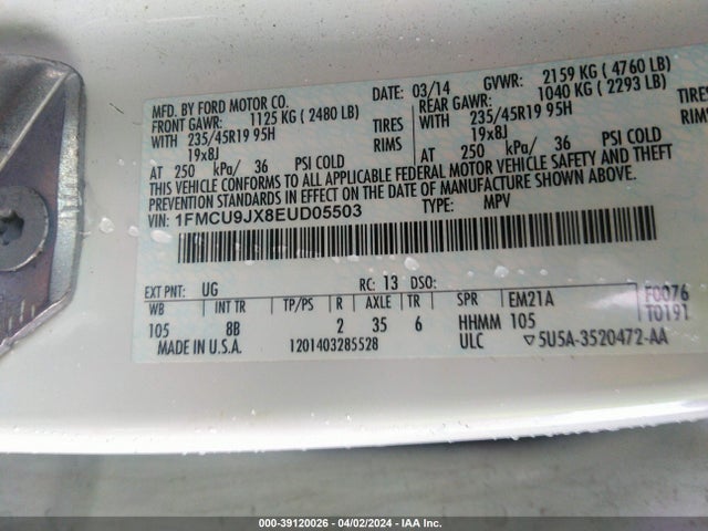 Ford Escape Titanium 2014 1FMCU9JX8EUD05503 Image 9