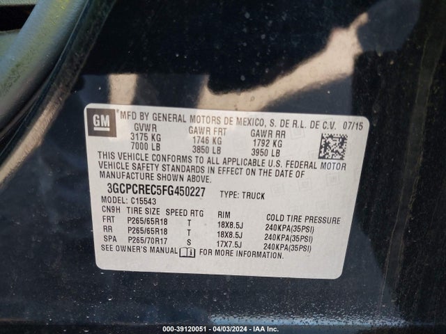 Chevrolet Silverado 1500 1lt 2015 3GCPCREC5FG450227 Image 9