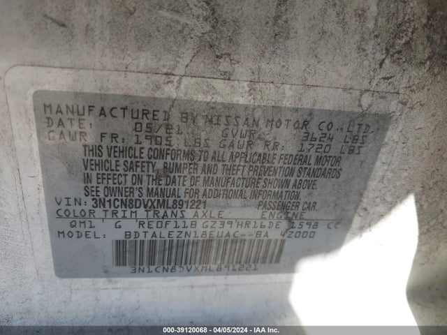 Nissan Versa S Xtronic Cvt 2021 3N1CN8DVXML891221 Image 9
