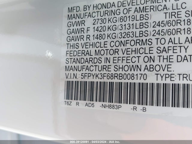 Honda Ridgeline Trailsport 2024 5FPYK3F68RB008170 Image 9