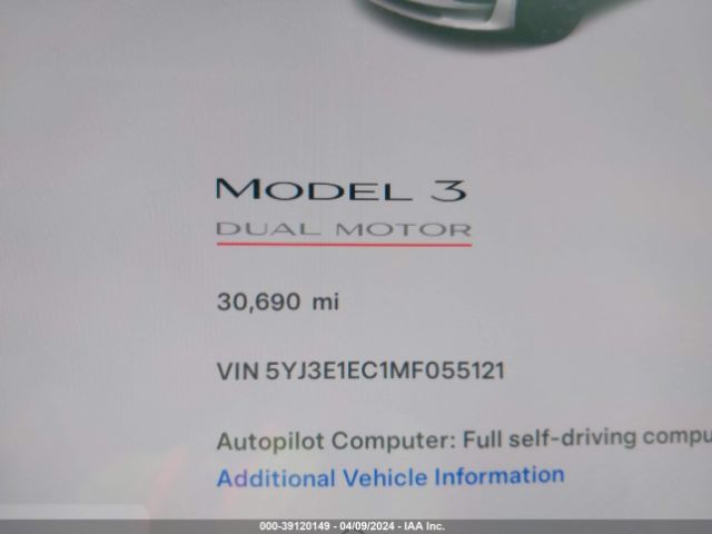 5YJ3E1EC1MF055121 Tesla Model 3 Performance Dual Motor All-wheel Drive