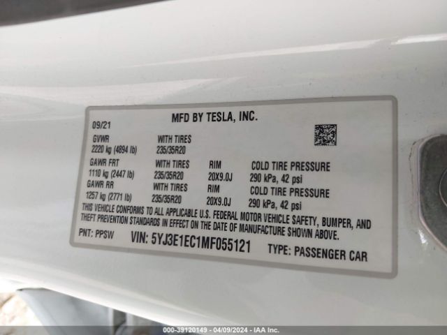 5YJ3E1EC1MF055121 Tesla Model 3 Performance Dual Motor All-wheel Drive