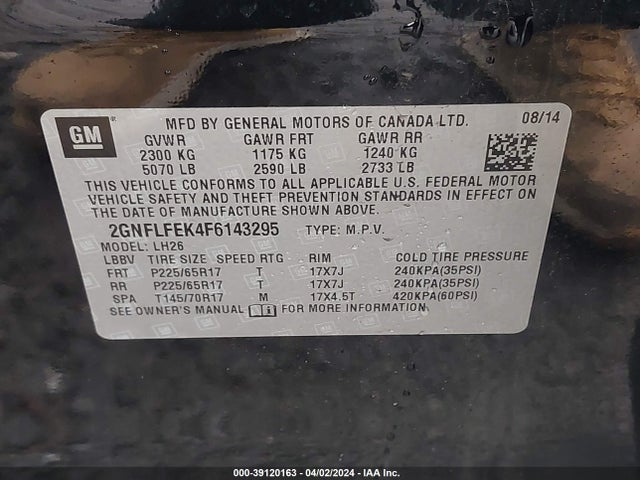 Chevrolet EQUINOX 1LT 2015 2GNFLFEK4F6143295 Image 9