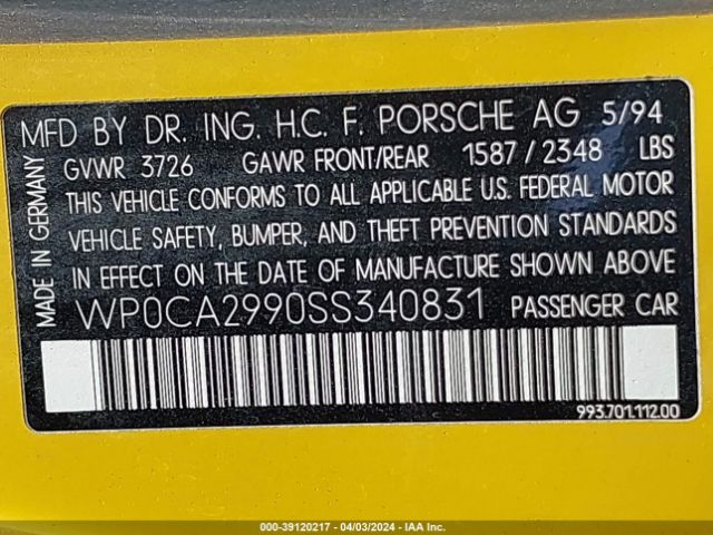1995 PORSCHE 911 WP0CA2990SS340831 Photo 8