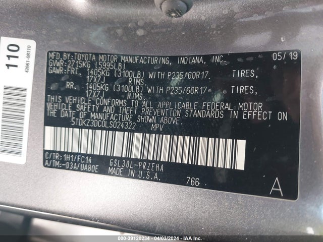 Toyota SIENNA LE 2020 5TDKZ3DC0LS024322 Image 9