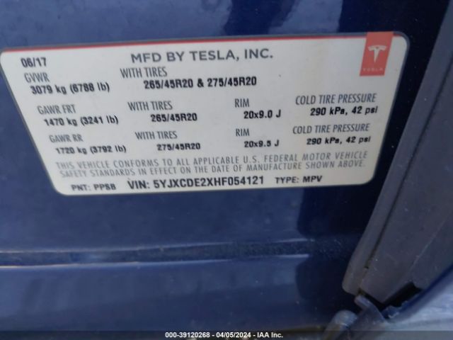 5YJXCDE2XHF054121 Tesla Model X 100d/75d/90d
