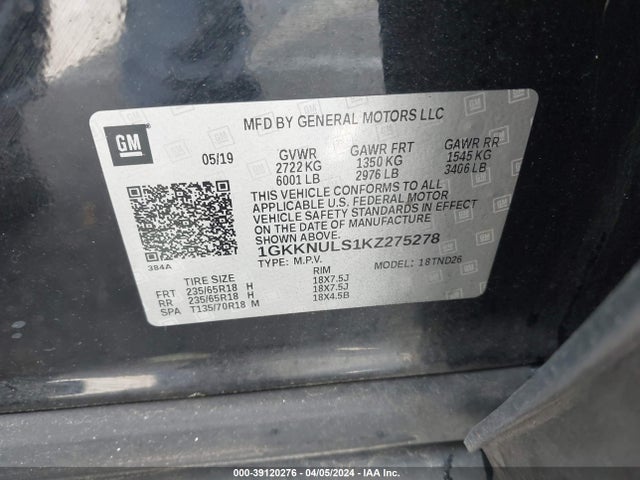 GMC Acadia Slt-1 2019 1GKKNULS1KZ275278 Image 9