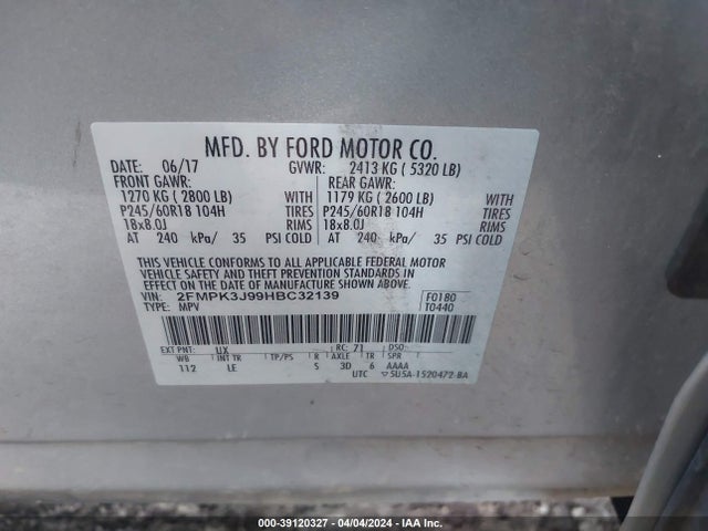 Ford EDGE SEL 2017 2FMPK3J99HBC32139 Image 9