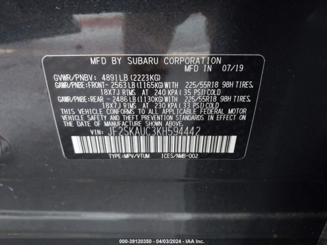 JF2SKAUC3KH594442 Subaru Forester Limited