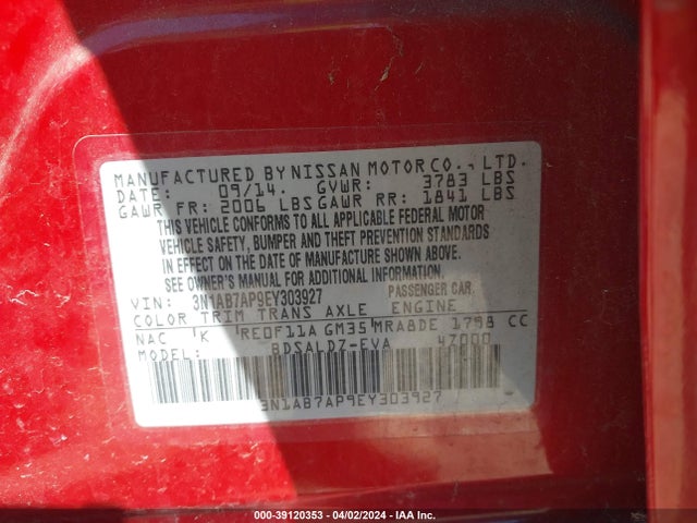 Nissan SENTRA SV 2014 3N1AB7AP9EY303927 Image 9