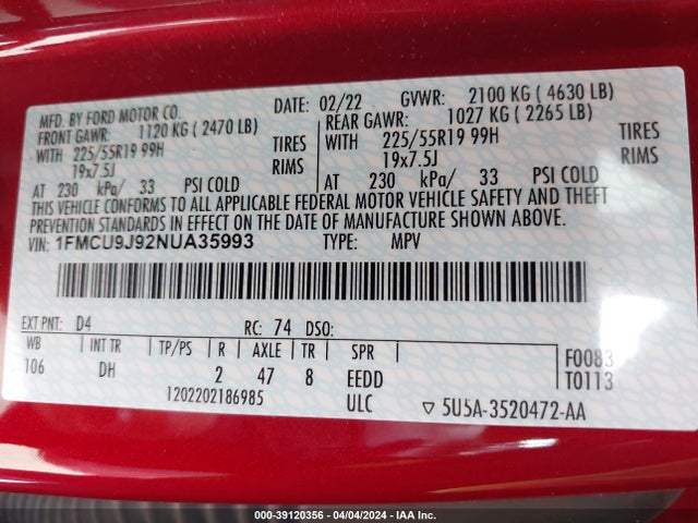 Ford Escape Titanium 2022 1FMCU9J92NUA35993 Image 9