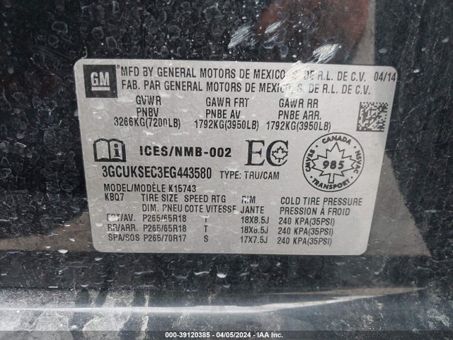 Chevrolet Silverado 1500 1lz/2lz 2014 3GCUKSEC3EG443580 Image 9